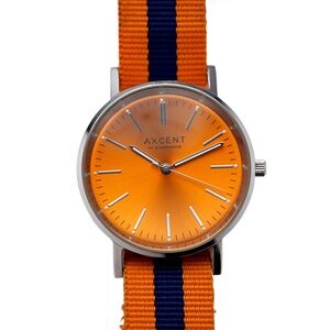 Axcent of Scandinavia Watch Men Silver Tone Orange Dial Nylon Band 36mm